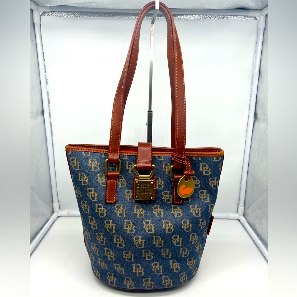 DOONEY & BOURKE North South Signature Blue Denim Monogram Bucket Bag Small Tote